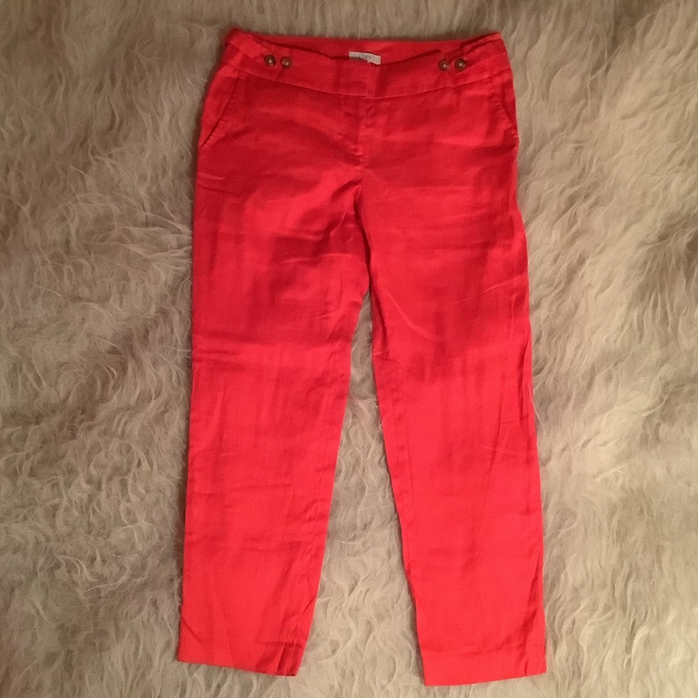 Ann Taylor Loft Marisa Hot Pink Linen Crop Pants
